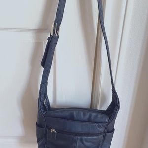 Genuine Leather purse with pockets and cushioned strap, navy color
